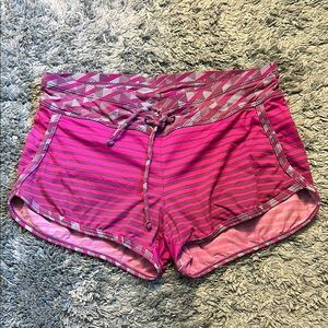 Athleta Girls Cannonball Swim Shorts-Pink/Purple Striped- Size L 10